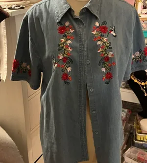 Vintage denim embroidered top thumbnail 1