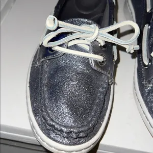 Coach Richelle boat shoes in a metallic silver glitter finish size 8B, new years thumbnail 5