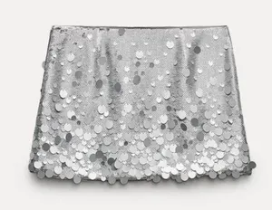 NWT Zara sequin mini skirt in silver. Size Large thumbnail 1