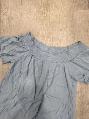 Abercrombie & Fitch Blue Off-The-Shoulder Dress XS Lightweight Cotton Blend thumbnail 4