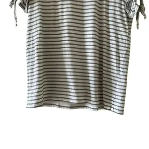 J Crew Black White Stripes Cold Shoulder Round Neck Short Sleeves Tshirt S #1707 thumbnail 4