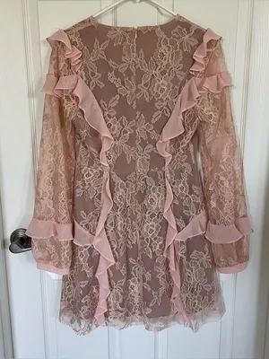 For Love & Lemons Bumble Pink Ruffle Lace Mini Dress size S thumbnail 5
