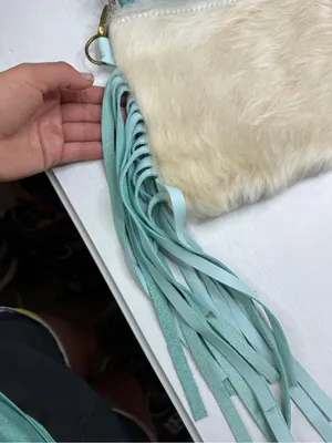 TTT Leathergoods Longhorn Lakota Cowhide Fringe Shoulder Bag Sky Blue thumbnail 3