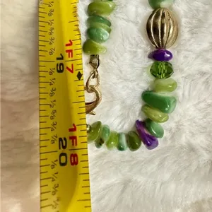 Vintage Single Strand Mixed Purple & Green Beads & Stones Necklace thumbnail 8