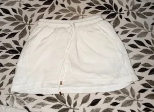 White linen Drawstring Mini Skirt thumbnail 1