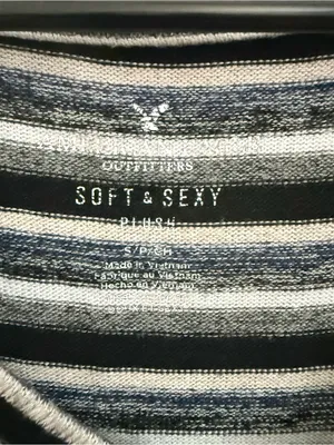 American Eagle Outfitters Black & White Striped V-Neck Sweater thumbnail 2