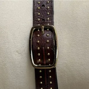 Western Boho Brown Studded Genuine Leather Belt Antique Gold Women’s Size Small thumbnail 5
