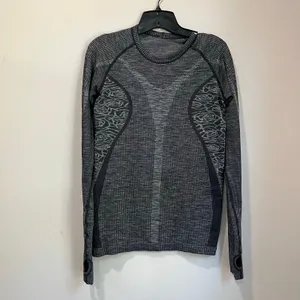 Lululemon Rest Less Pullover Gray Heathered‎ Black Seamless Long Sleeve M/L thumbnail 2