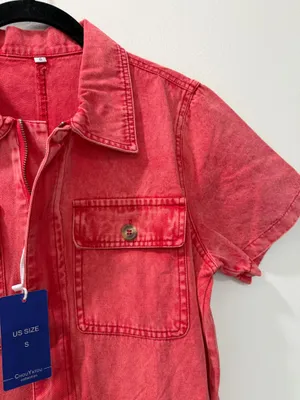 NWT Washed Pink Short Sleeve Utility Romper thumbnail 5