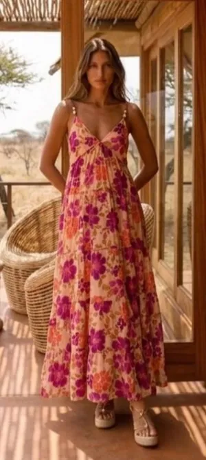 1. STATE Floral Tiered Maxi Dress Mediuml Boho Resort Sundress thumbnail 1