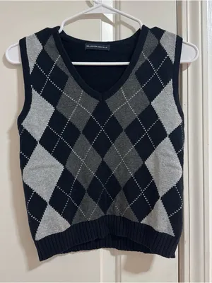 Brandy Melville Navy and Gray Argyle V‑Neck Sweater Vest thumbnail 1