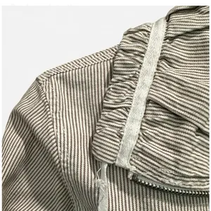 Vintage French Dressing Tan White Pinstripe Funnel Neck Zip Jacket XS Cotton thumbnail 6