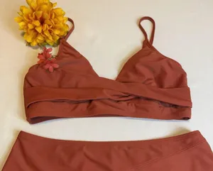 Cupshe Rust Solid Twist Top Spliced High Waist Bikini Set 2 Piece Swimwear Large thumbnail 6