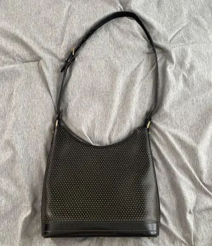 Dooney & Bourke Cabrio Cabriolet Black Perforated Leather Bag Vintage Made USA thumbnail 6