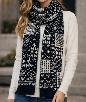 Abercrombie & Fitch Black & Cream Fair Isle Wool Blend Scarf‎ thumbnail 1