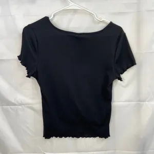 One Step Up women's black ribbed stretch short sleeve tie ruched casual blouse M thumbnail 6
