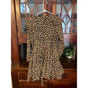 Free People Frenchie Leopard Print Ruffle Wrap Mini Dress Brown Black XS thumbnail 3