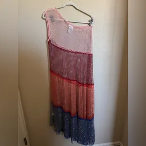 Queen of Sparkles beaded Mesh One Shoulder Asymmetrical‎ Swim Coverup Sz M thumbnail 7