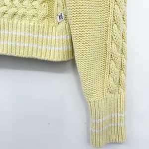 Abercrombie & Fitch Womens Yellow Cable Knit Preppy Tennis Prep‎ Sweater Size M thumbnail 3