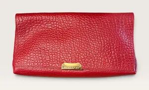 Burberry Vintage Red Pebbled Leather Clutch Bag Gold Hardware Designer thumbnail 1
