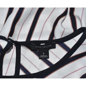Ann Taylor Short Sleeve White Blouse and Black Stripes Size Small thumbnail 4