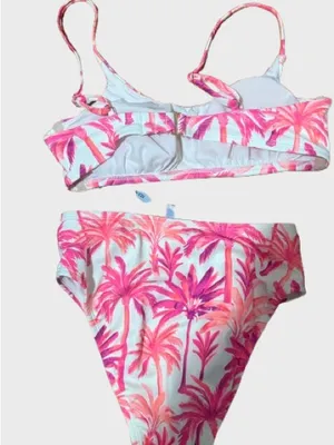 Shade & Shore Pink Palm Print Girls Two-Piece Swim Set thumbnail 3