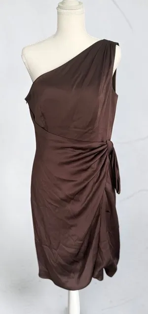 ESCADA Brown Silk Blend One Shoulder Cocktail Dress Size 38 / US 8 thumbnail 1