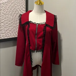 SheIn Elegant Burgundy Women's Jacket with Black Lace Trim thumbnail 3