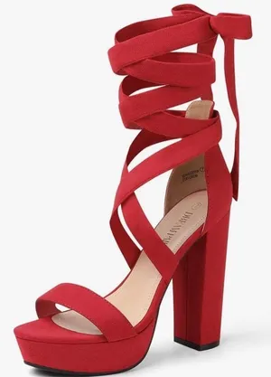 NEW Red High Heels Chunky Block Platform Heels Strappy Gladiator 8 thumbnail 1