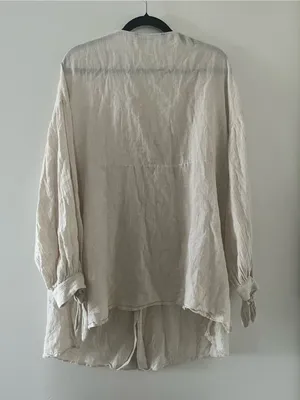 Zara Beige Linen Button Up Top Small Coastal Euro Summer Minimalist Capsule thumbnail 5