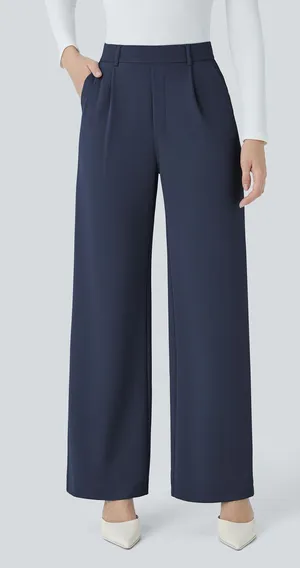 Halara Flex™ Navy Blue High Waisted Pocket Straight Leg Crepe Work Pants L thumbnail 1