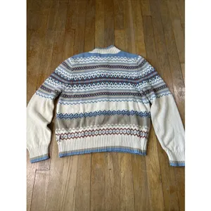 Woolrich Womens Fair Isle Quarter Zip Sweater Blue Cream Ramie Cotton Size M thumbnail 8
