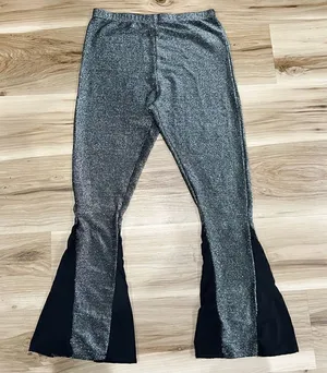 Urban Outfitters Silver and Black Glitter Flare Pants Women’s Medium thumbnail 1