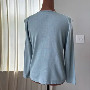 2000s Vintage City Silk Knitwear Blue 3/4 Sleeve Silk Cotton Sweater Y2K Size M thumbnail 3