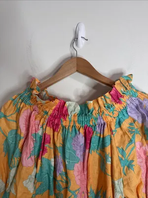 Ephemera Spalla Negroni Linen Floral Off-Shoulder Maxi Dress Long Sleeve XS/S thumbnail 5