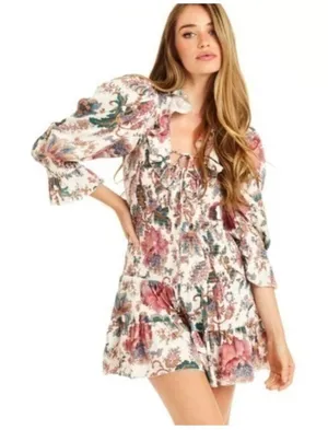 Love The Label Jasper Dress Womens Medium Multicolor Smocked Mini Boho Floral thumbnail 1