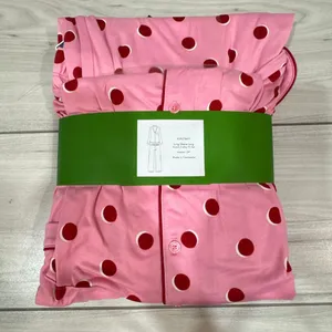 NWT Kate Spade New York Long Sleeve Knit Notch Collar Pajama Set in pink with re thumbnail 3
