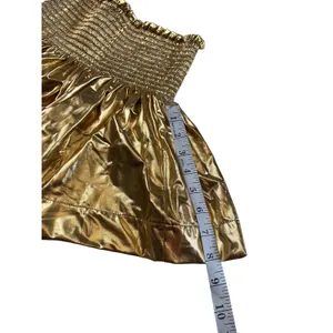 Queen‎ of Sparkles Gold Metallic Smocked High Waist Flared Shorts Womens XS thumbnail 4