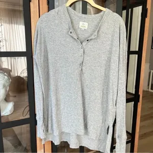 Aerie Henley Pullover long sleeve tee waffle knit ribbed oversized top thumbnail 2