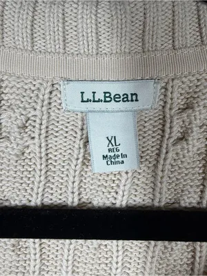 L.L. Bean Cream Cable Knit Collared Cotton Sweater Size XL thumbnail 2