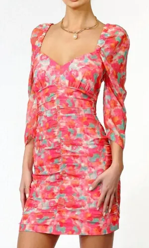 Adelyn Rae Sydney Gathered Mini Dress Womens Rose Coral Small thumbnail 1