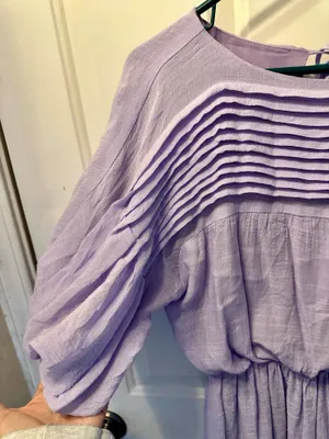 La Lavon Dress Purple Lavender Pleated Pintuck Puff Sleeve Boho Fairycore Mini thumbnail 2