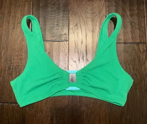 Aerie Green Textured Bralette Swim Top Large thumbnail 1