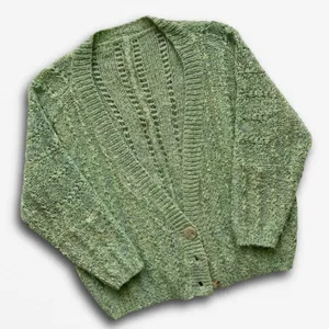 BKE‎ Sage Green Chunky Knit Button Front Cardigan Sweater Med Slouchy Pointelle thumbnail 1