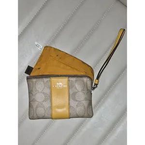 Coach Signature Canvas Wristlet with Yellow Leather Trim thumbnail 2