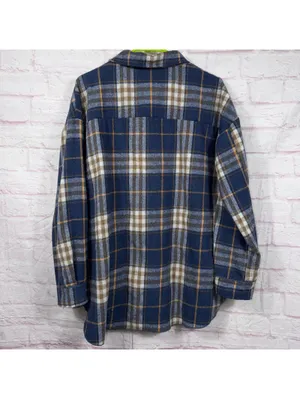 J.NNA Women’s Plaid Shacket Jacket Size Large Blue Brown Button Front thumbnail 8