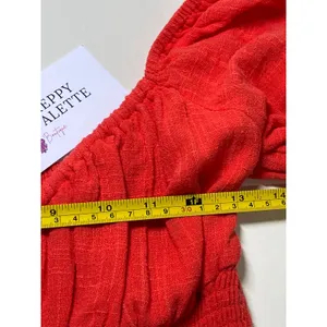 Sky to Moon Red orange Mini Dress Puff‎ Sleeve Tiered Ruffle Small NEW thumbnail 6
