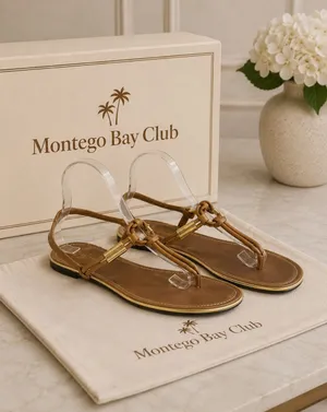 Montego Bay Tan Gold Hardware Thong Slingback Sandals‎ Size 9 thumbnail 1