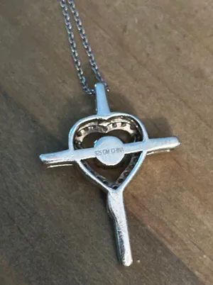 Vintage 925 Silver CZ Heart Cross Pendant Necklace thumbnail 3