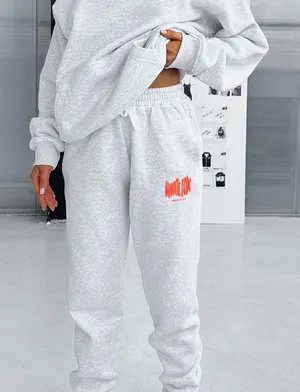White Fox Boutique Light Gray Joggers with Red Logo thumbnail 1